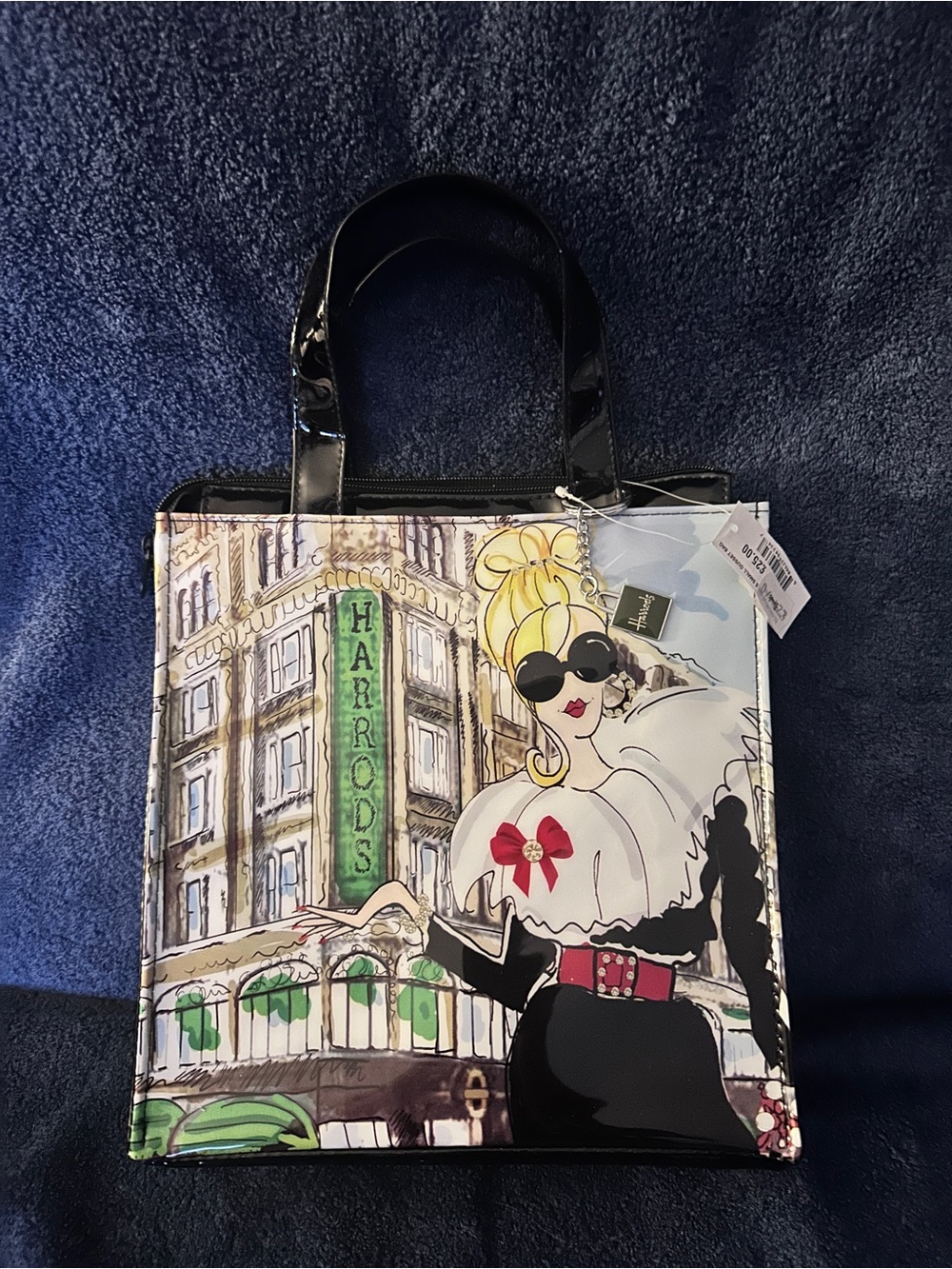 Harrods London Small Patent Shopper Tote Bag Fashion Illustration - NWT
